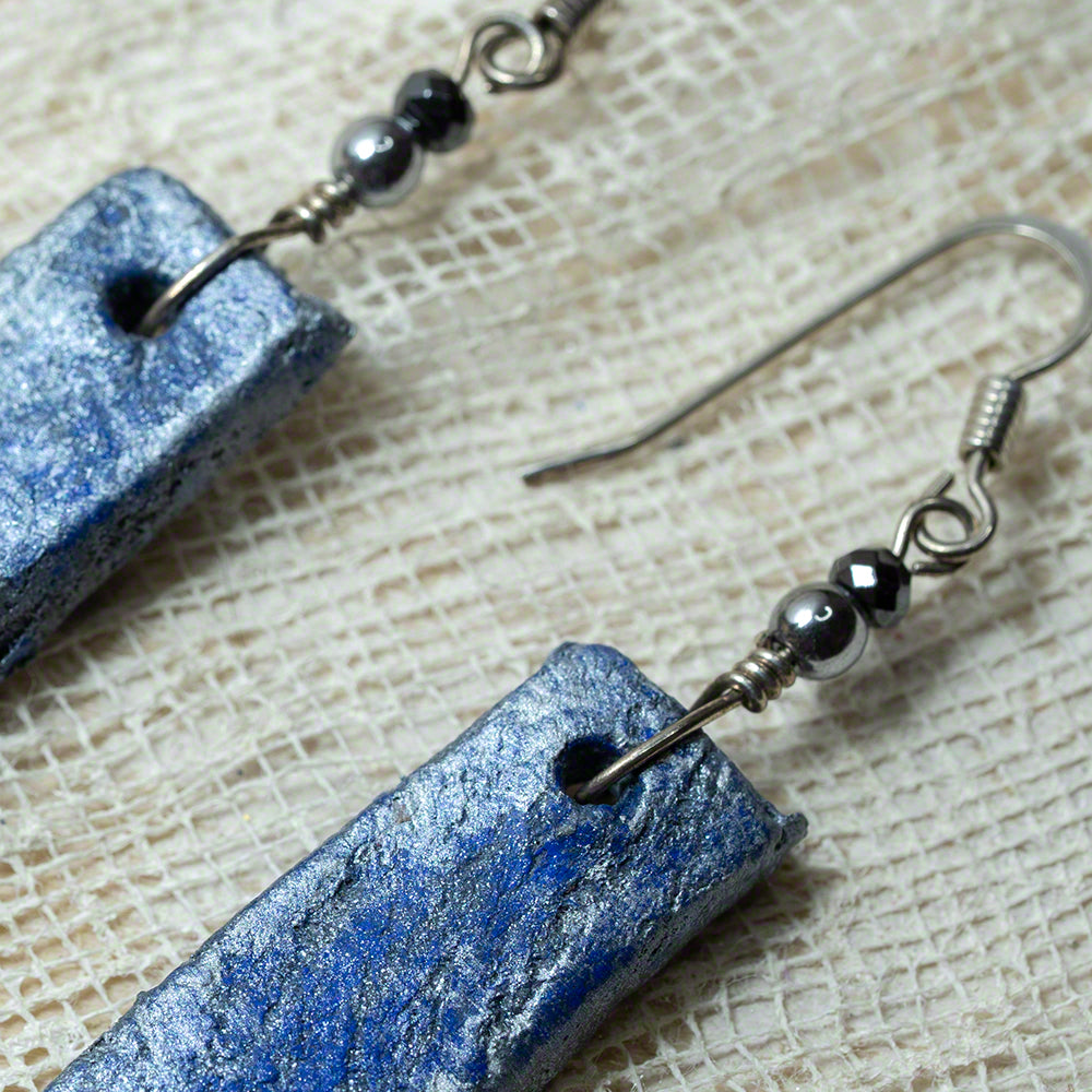 Blue silver clay earrings