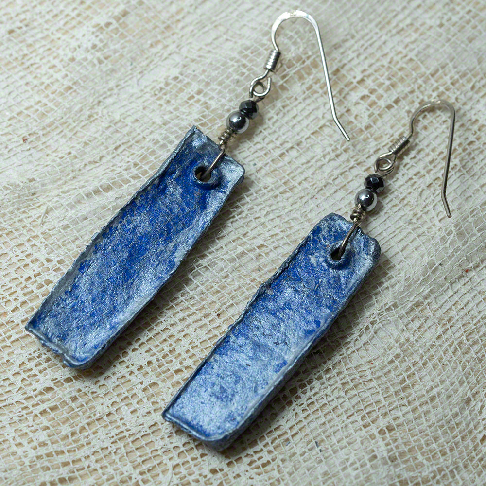 Blue silver clay earrings