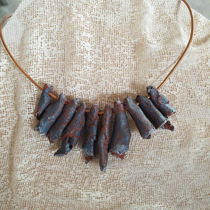 Blue silver terracotta clay necklace