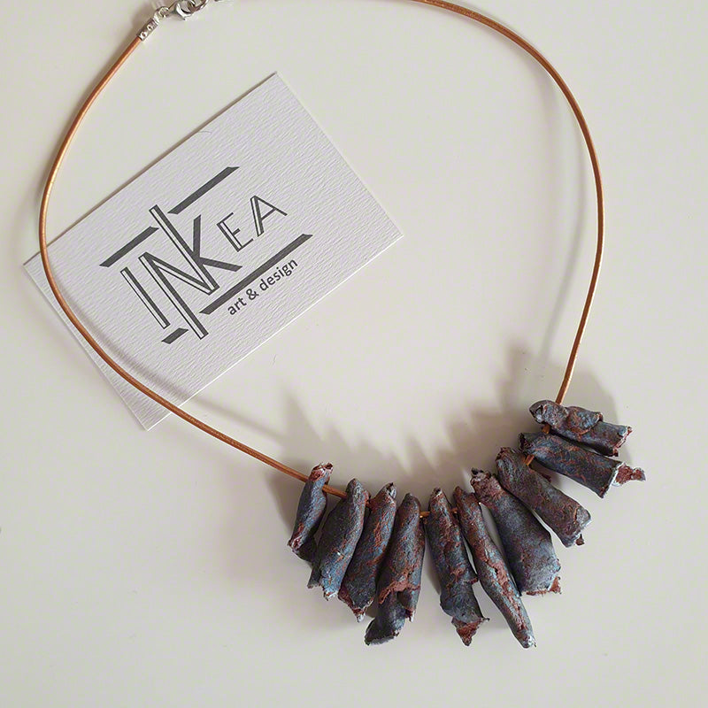 Blue silver terracotta clay necklace