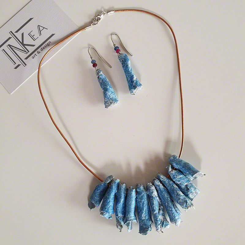 White blue clay earrings necklace