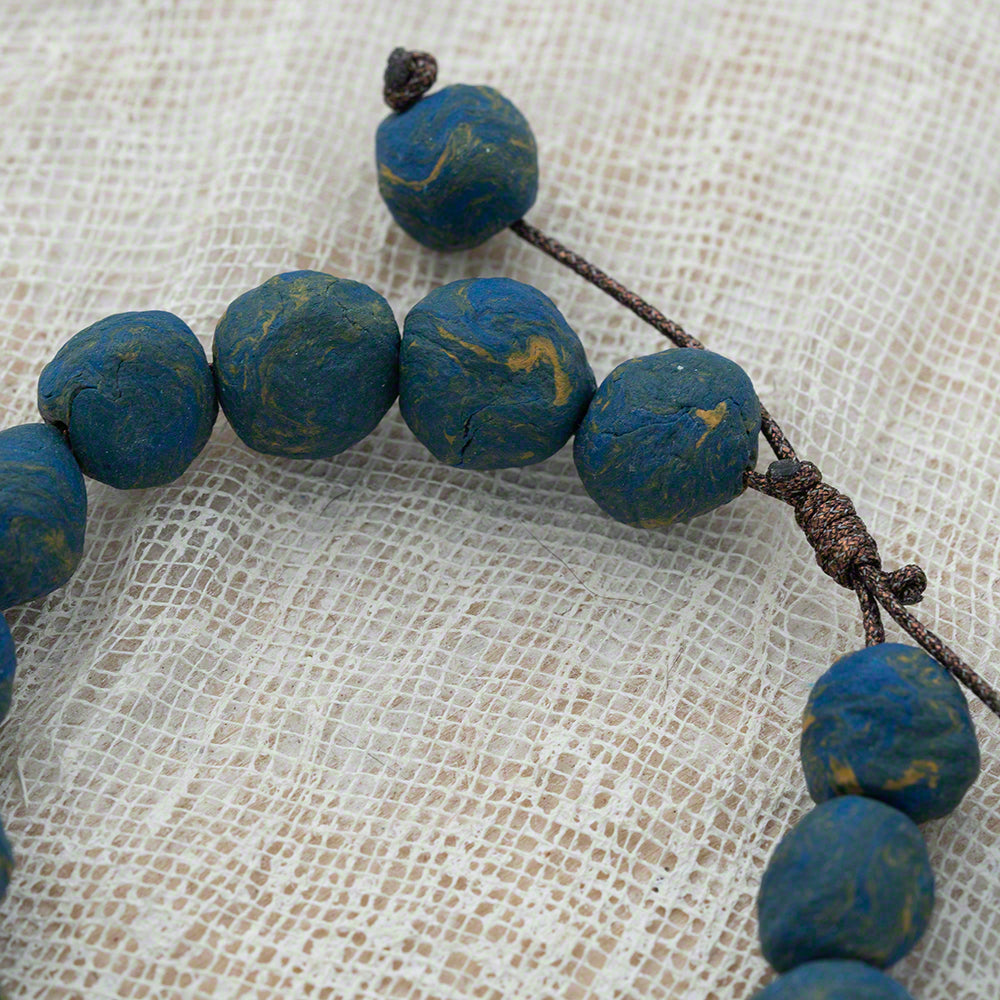 bracelet with handmade beads blue - yellow