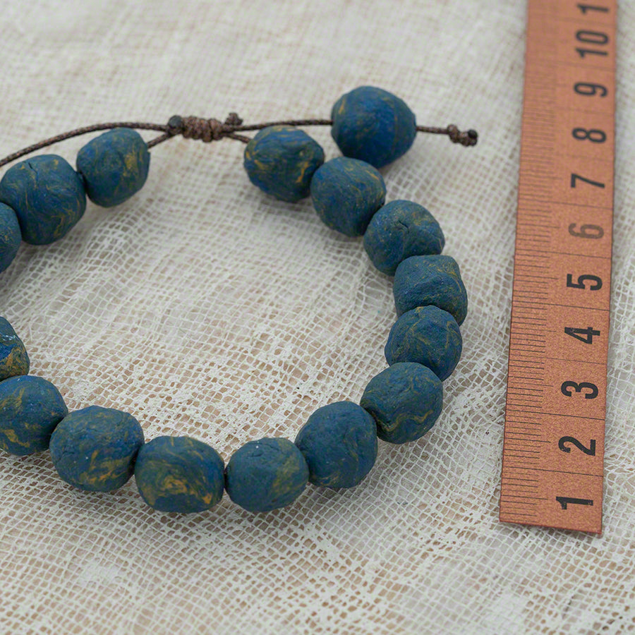 Clay bracelet with blue-yellow handmade beads
