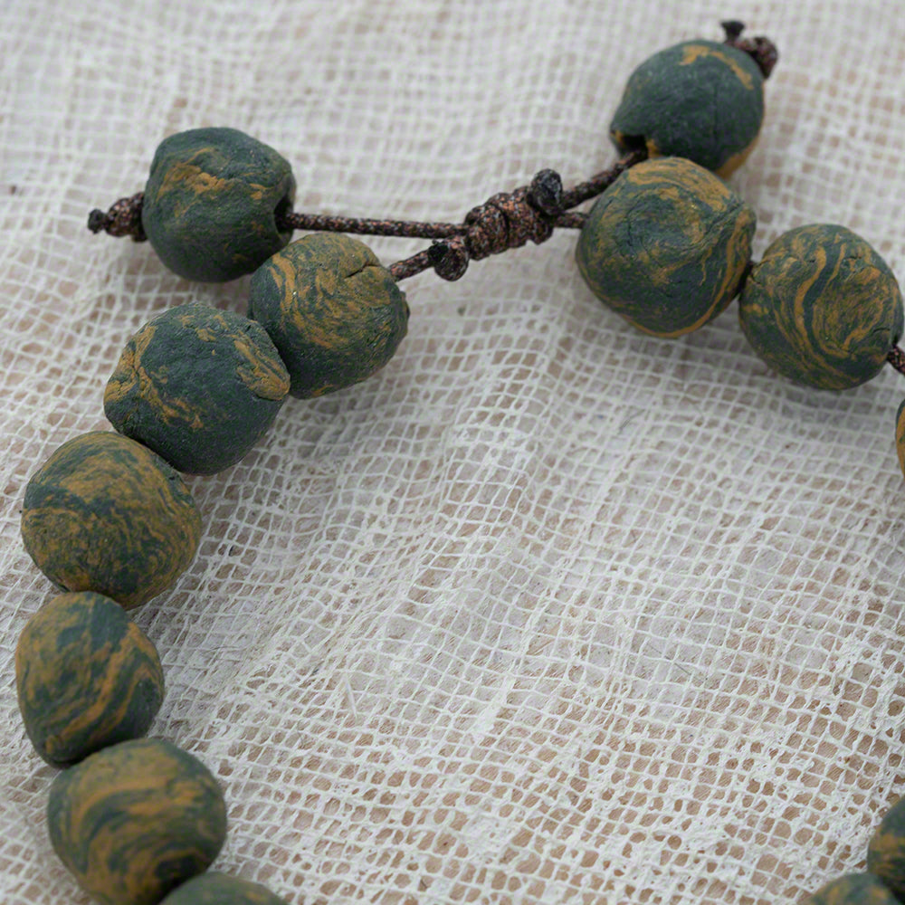 Clay bracelet with green-yellow handmade beads