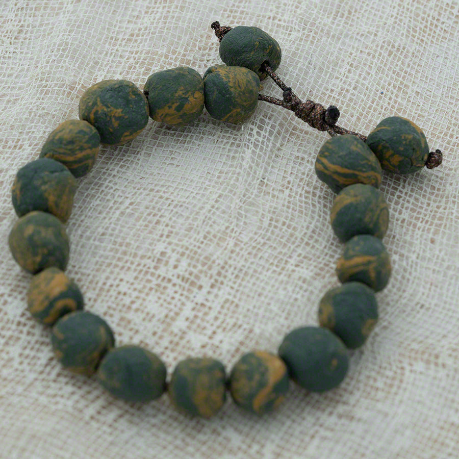 Clay bracelet with green-yellow handmade beads