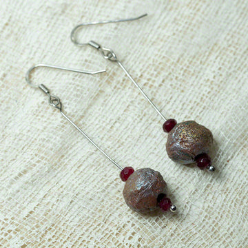 earrings with handmade clay beads agate