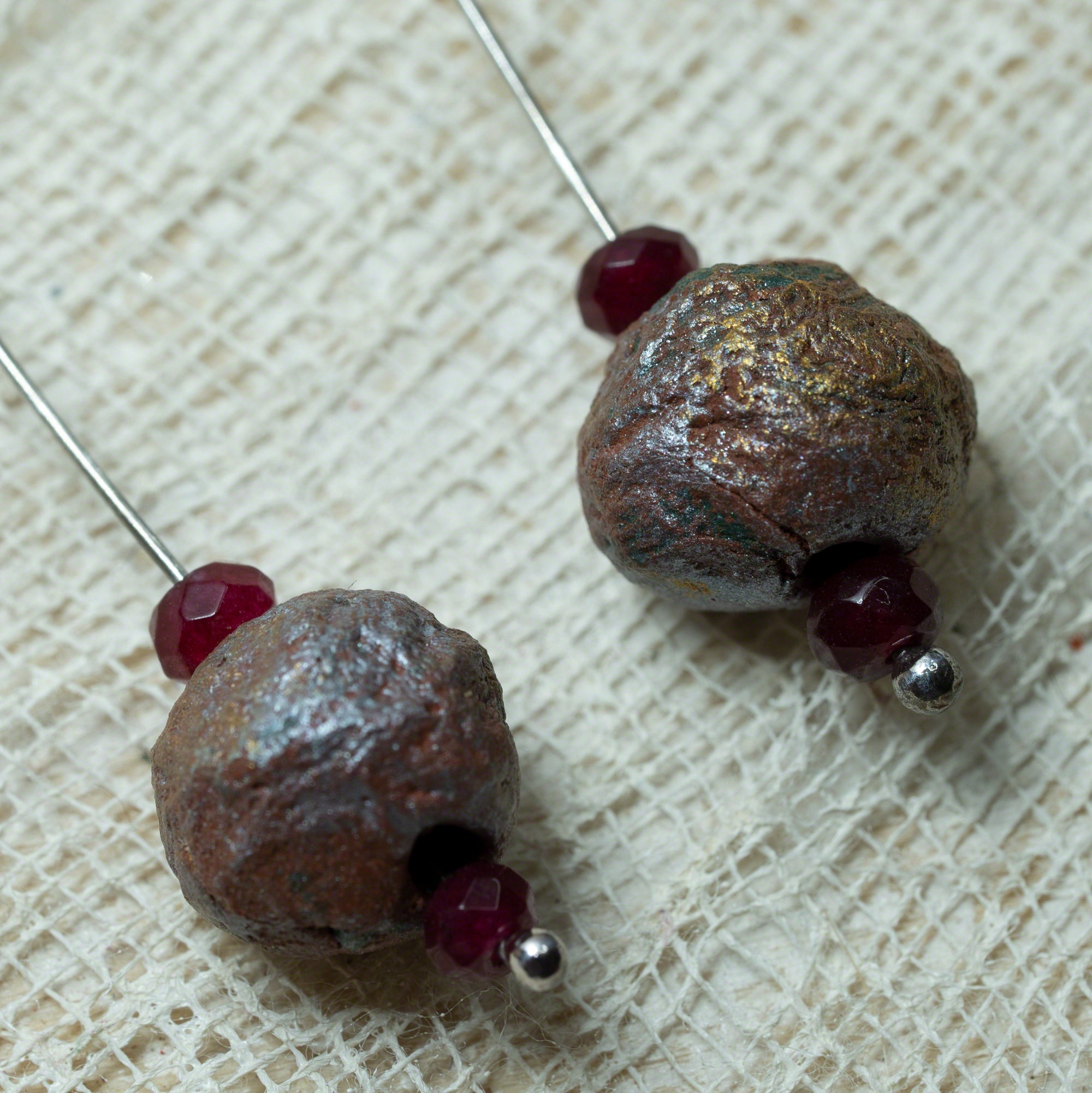 earrings with handmade clay beads agate