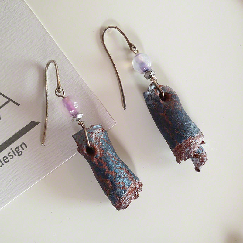 Blue silver terracotta clay earrings