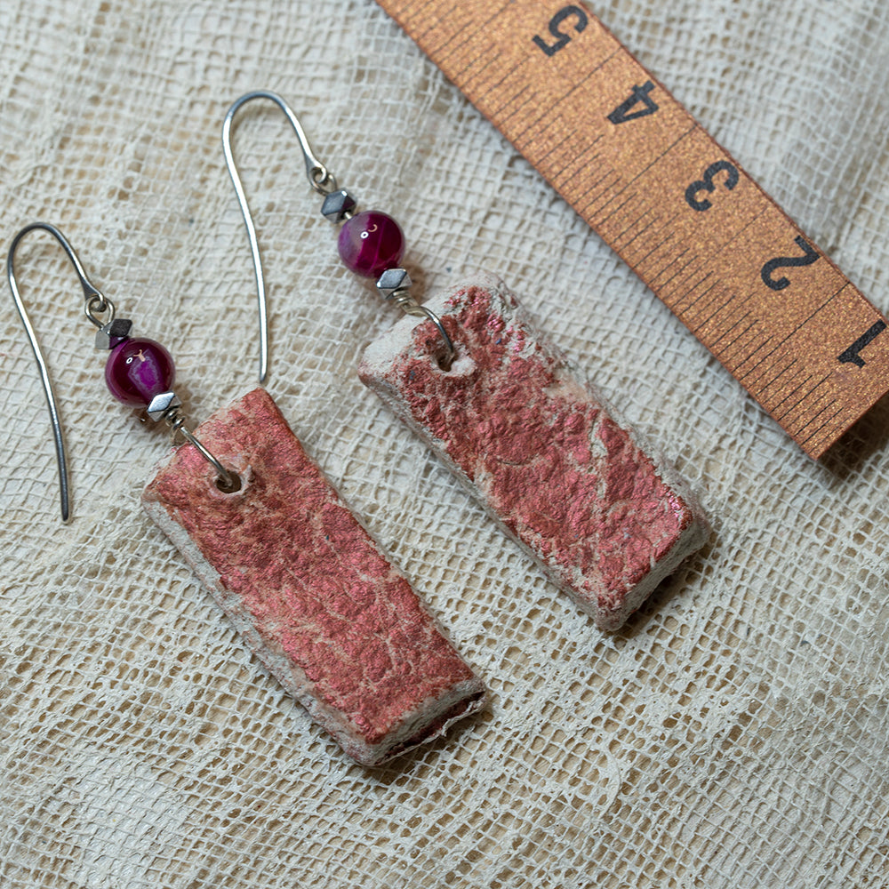 Clay earrings  in red iridescent shades