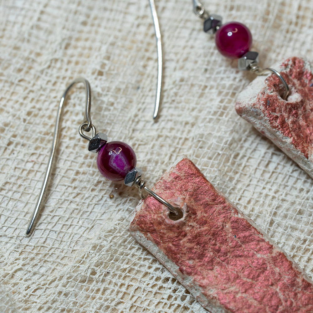 Clay earrings  in red iridescent shades