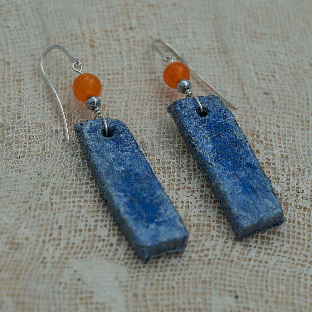 Blue silver clay earrings