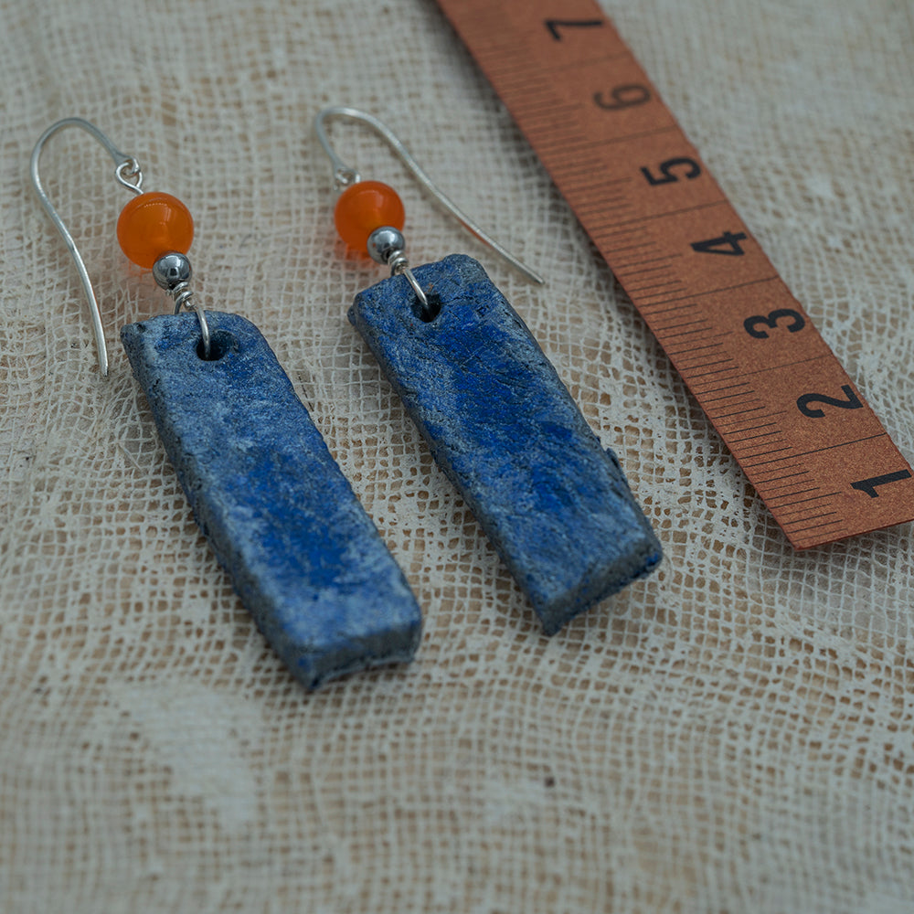 Blue silver clay earrings