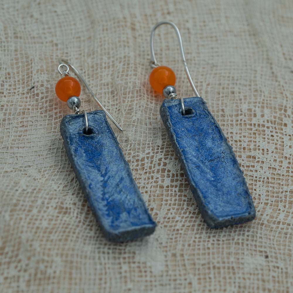 Blue silver clay earrings