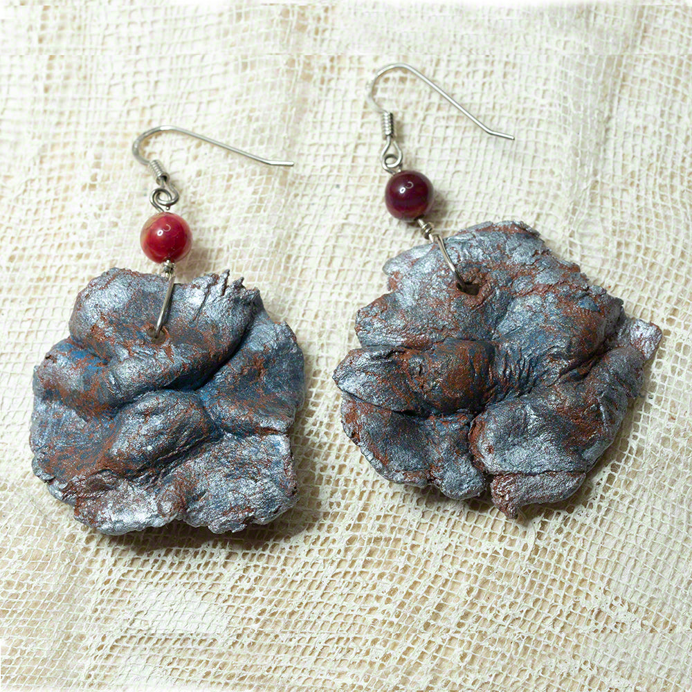 handmade clay earrings agate silver