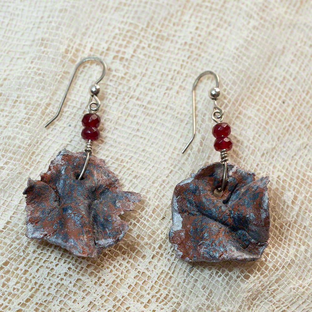 Blue silver terracotta irregular clay earrings