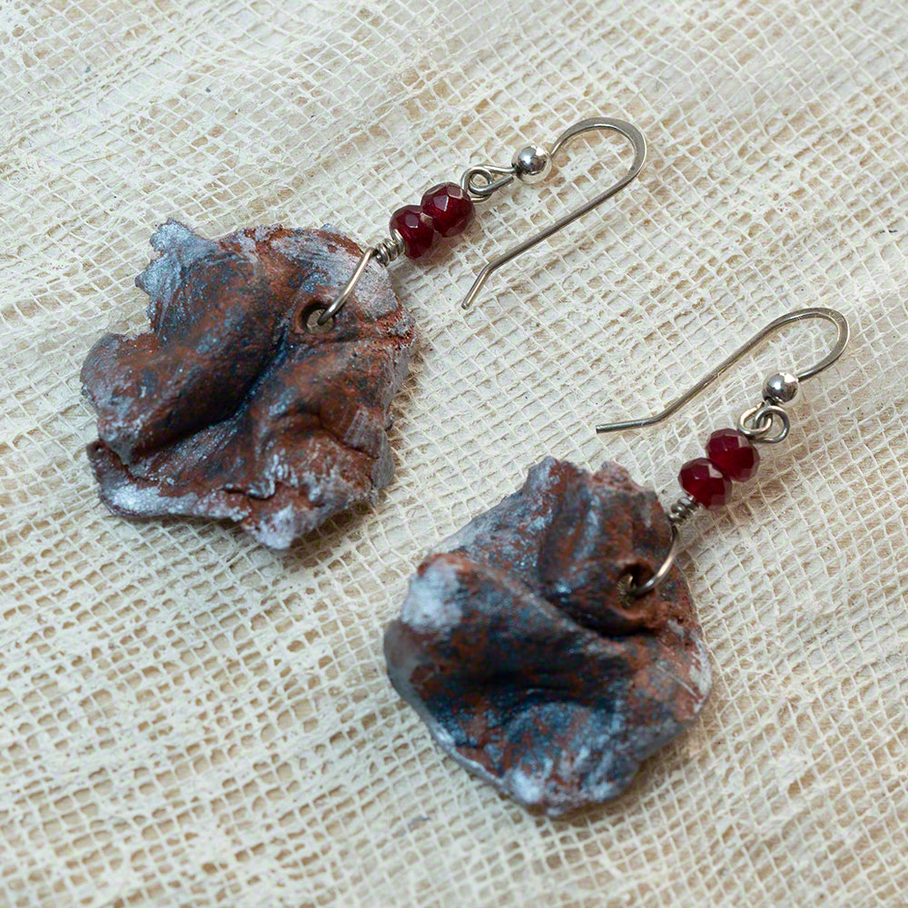 Blue silver terracotta irregular clay earrings