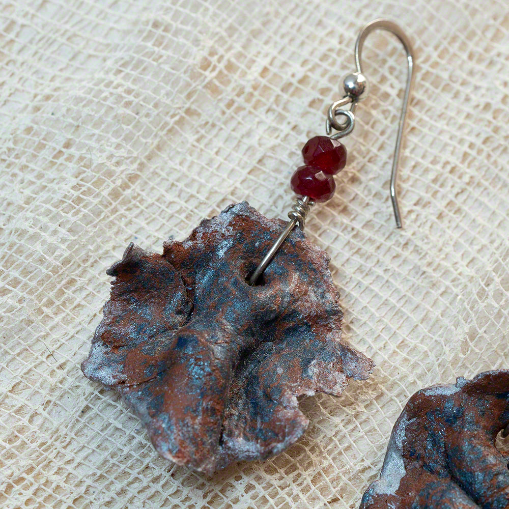 Blue silver terracotta irregular clay earrings