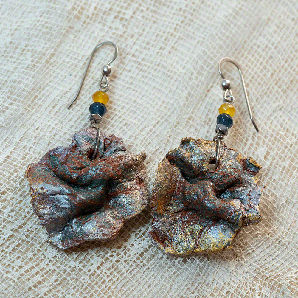 Green gold terracotta irregular clay earrings 