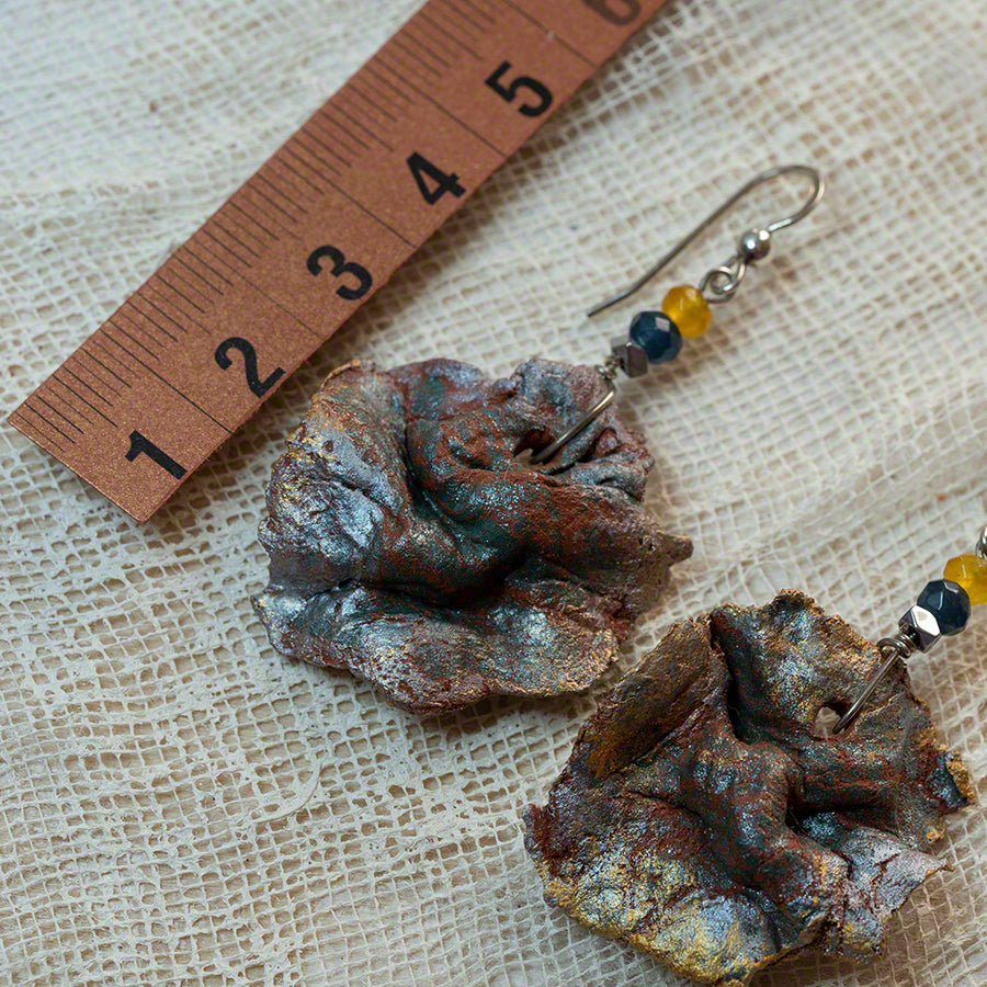 Green gold terracotta irregular clay earrings 