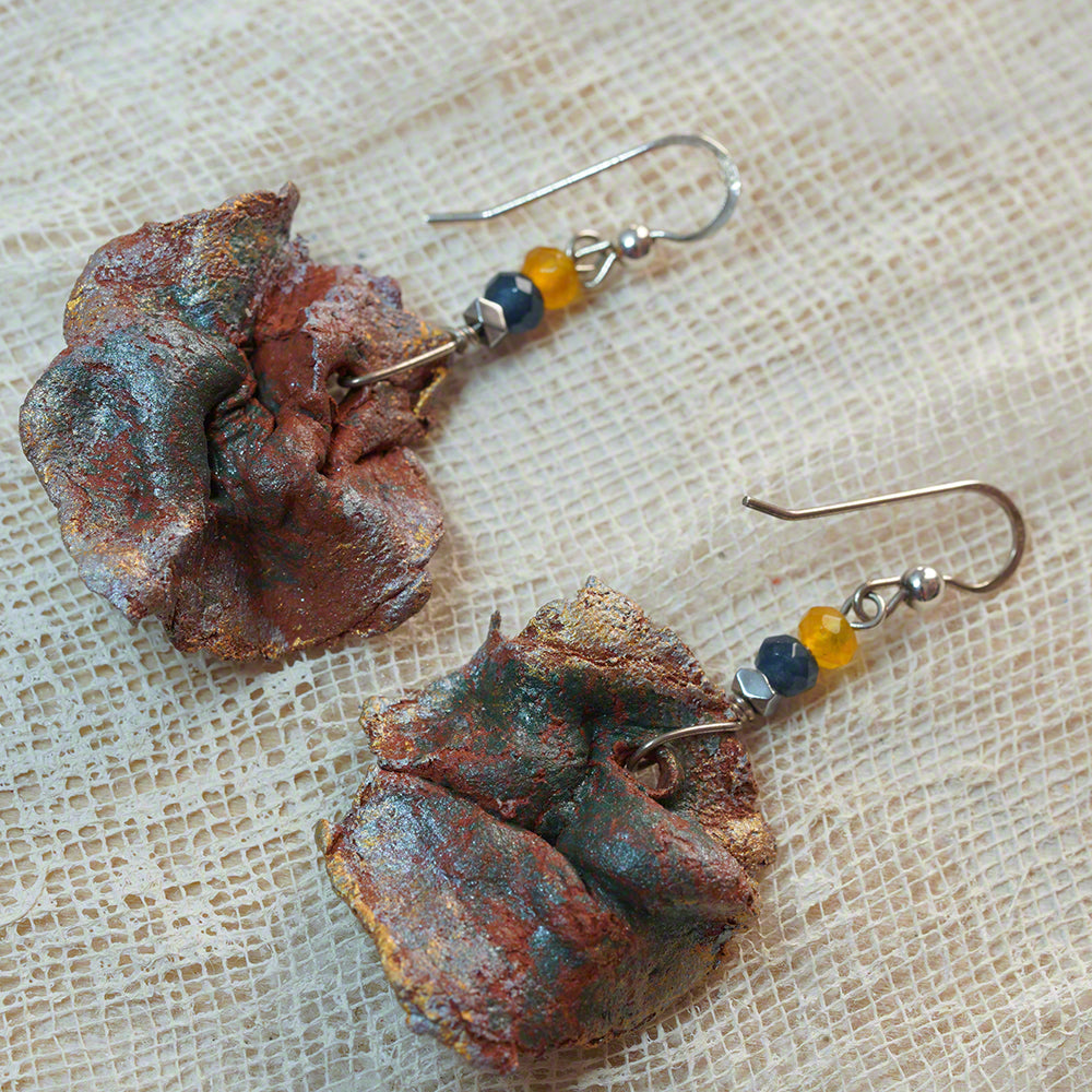 Green gold terracotta irregular clay earrings 