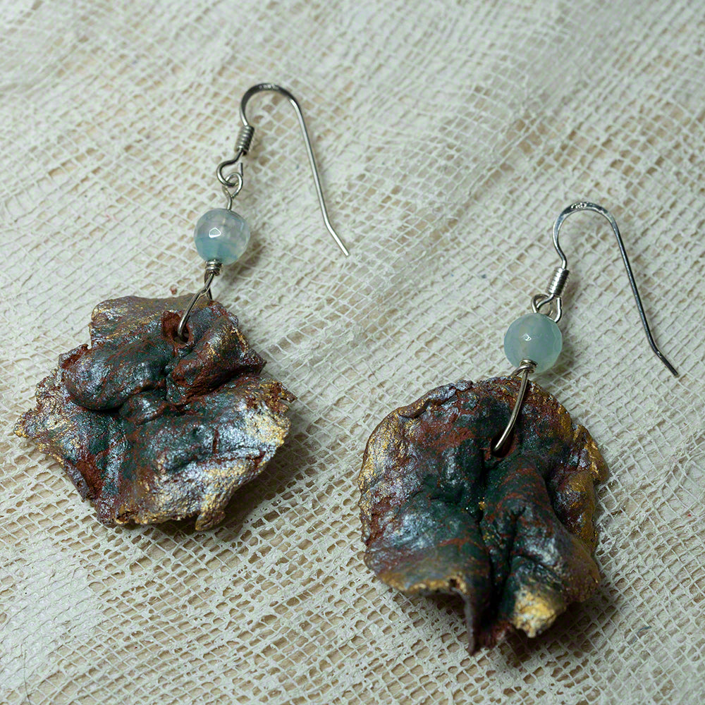 Green gold terracotta irregular clay earrings