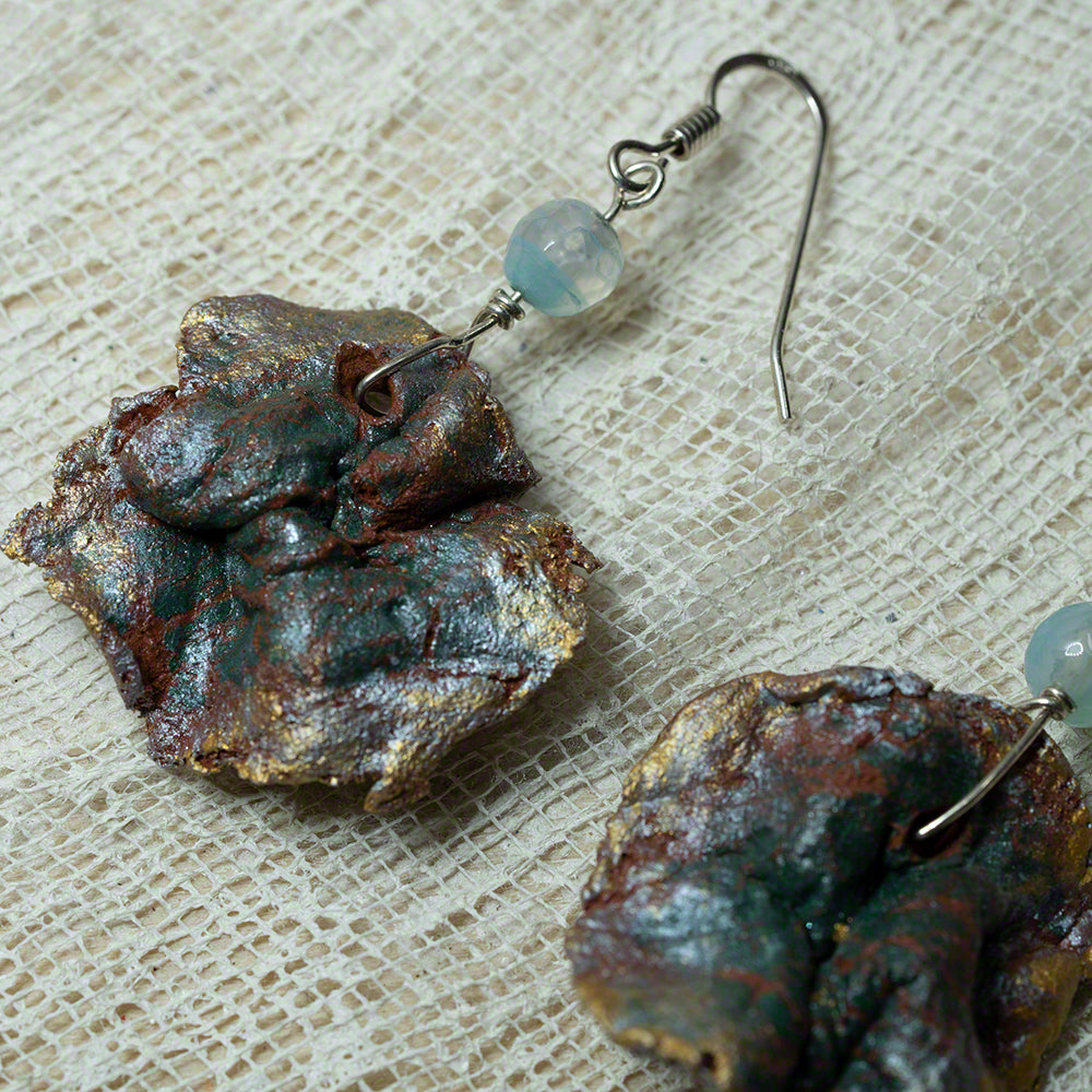 Green gold terracotta irregular clay earrings