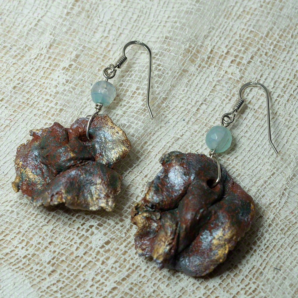 Green gold terracotta irregular clay earrings