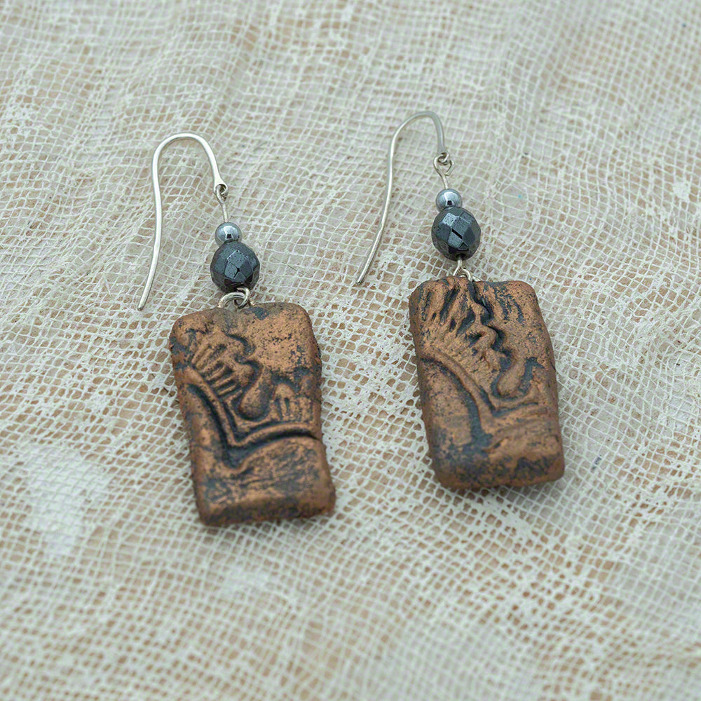 handmade  clay earrings hematite silver 925