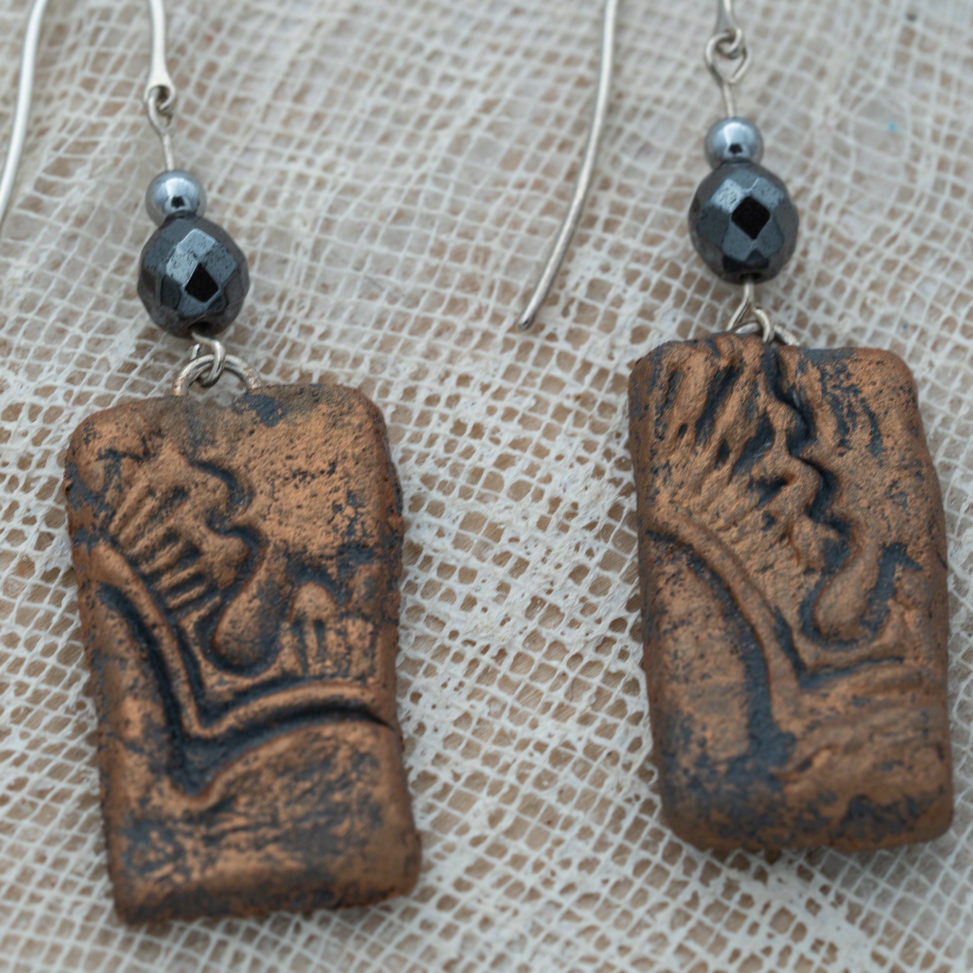 handmade  clay earrings hematite silver 925