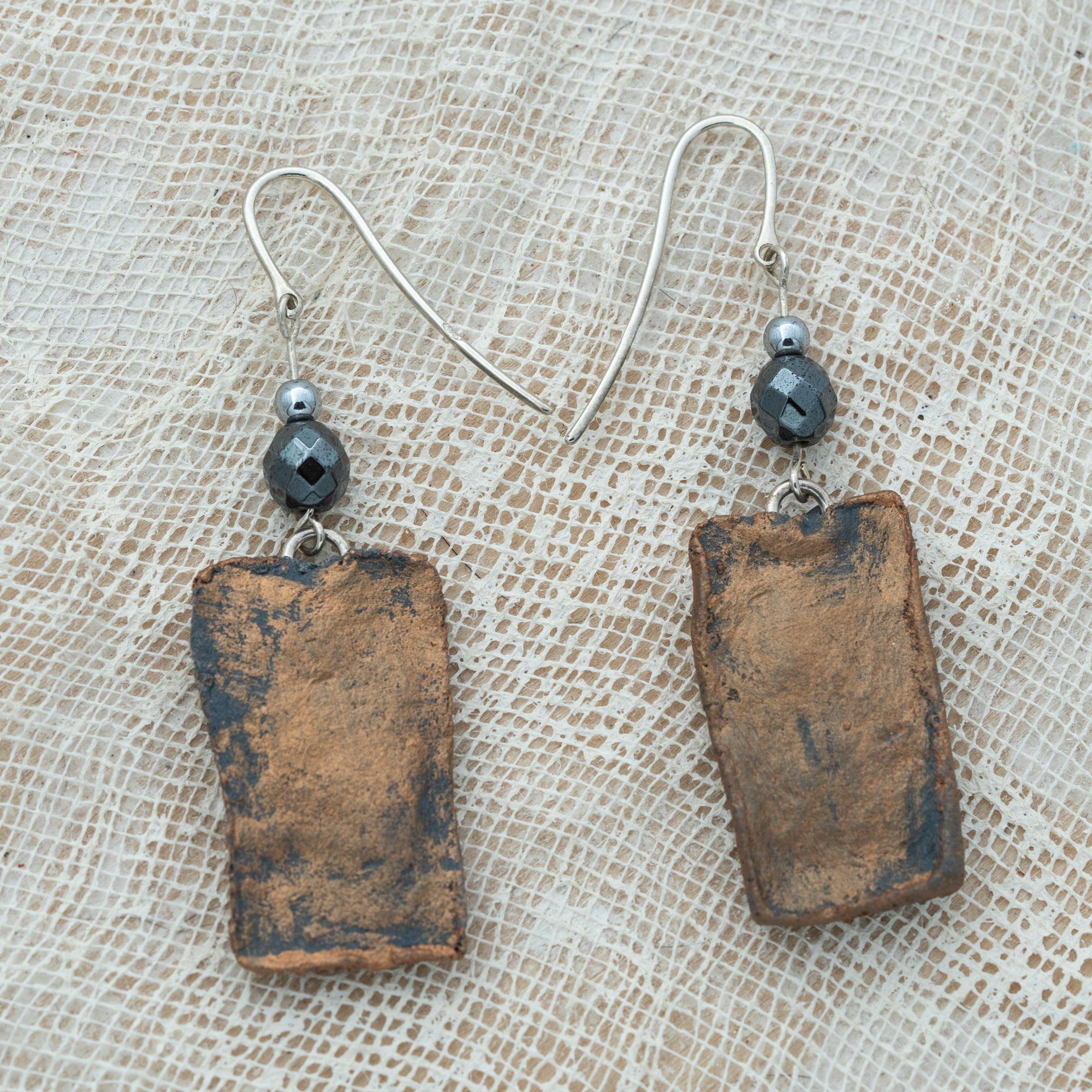 handmade  clay earrings hematite silver 925