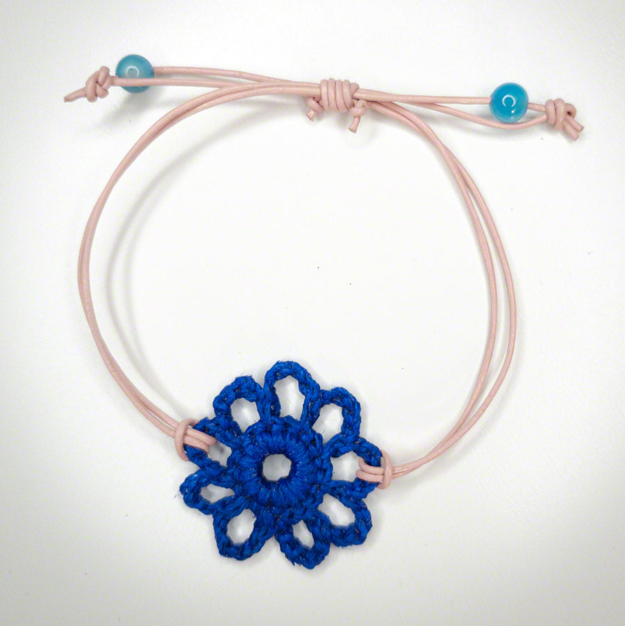 Handmade crochet bracelet blue flowe