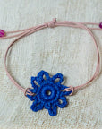 Handmade crochet bracelet blue flower