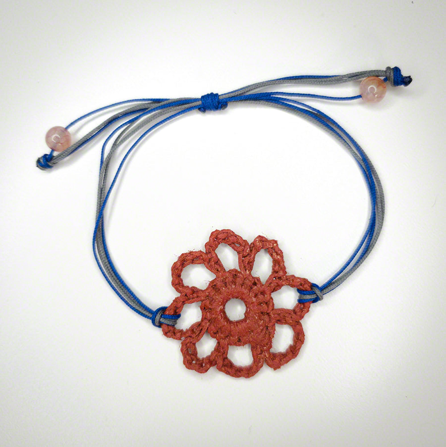 Handmade crochet bracelet red flower