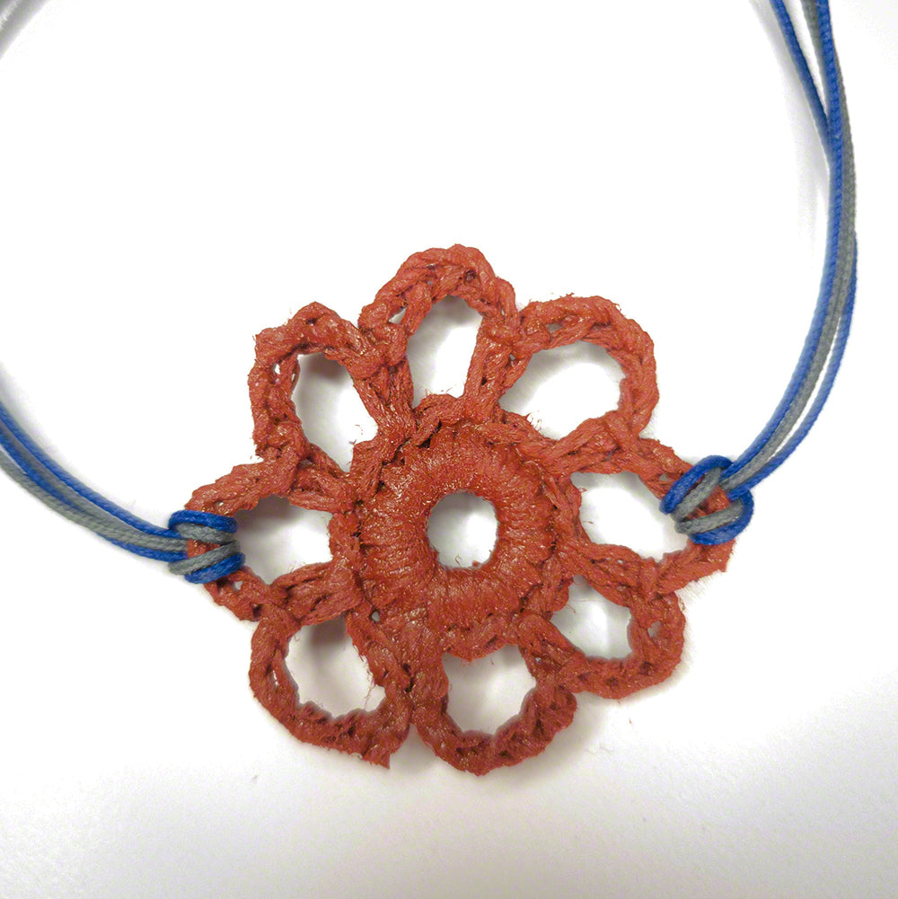 Handmade crochet bracelet red flower