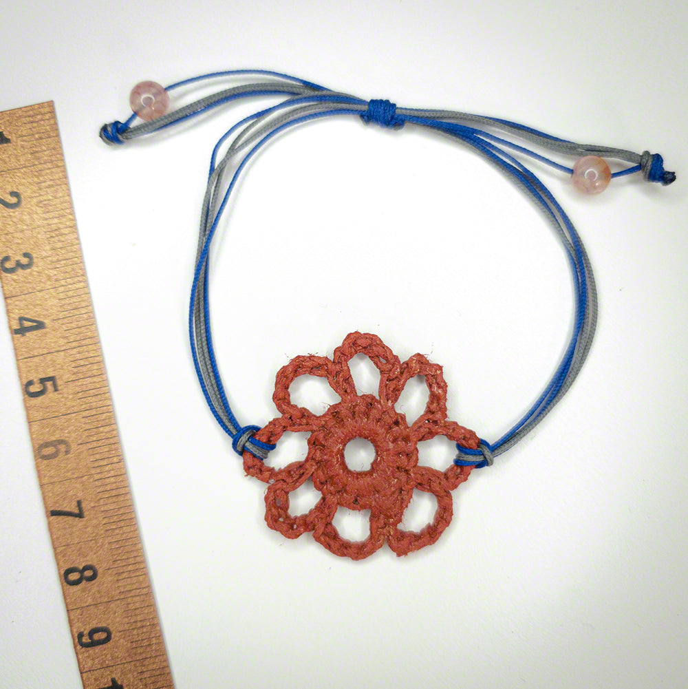 Handmade crochet bracelet red flower