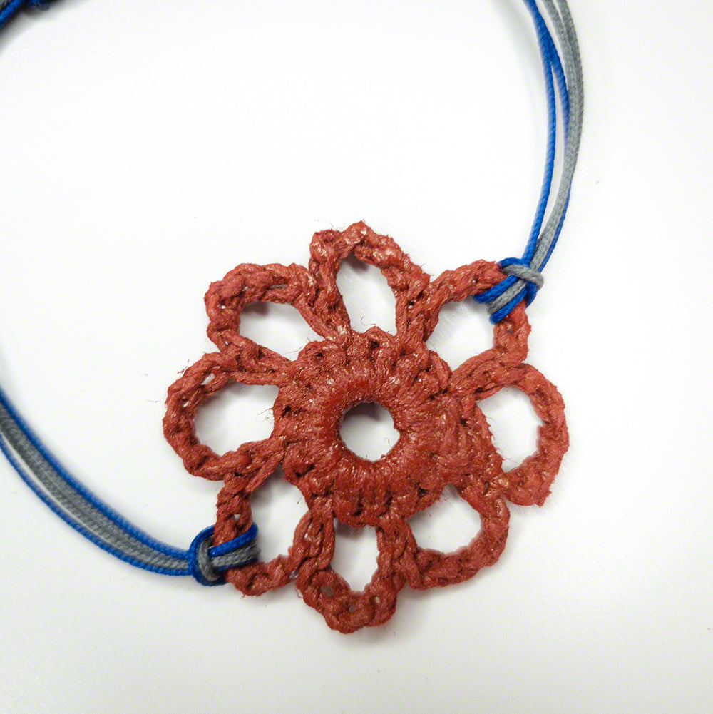 Handmade crochet bracelet red flower