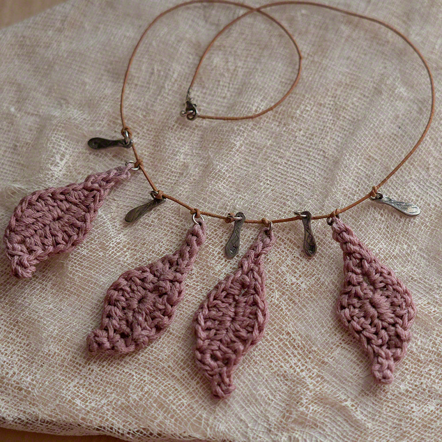 handmade crochet pendant with leaves