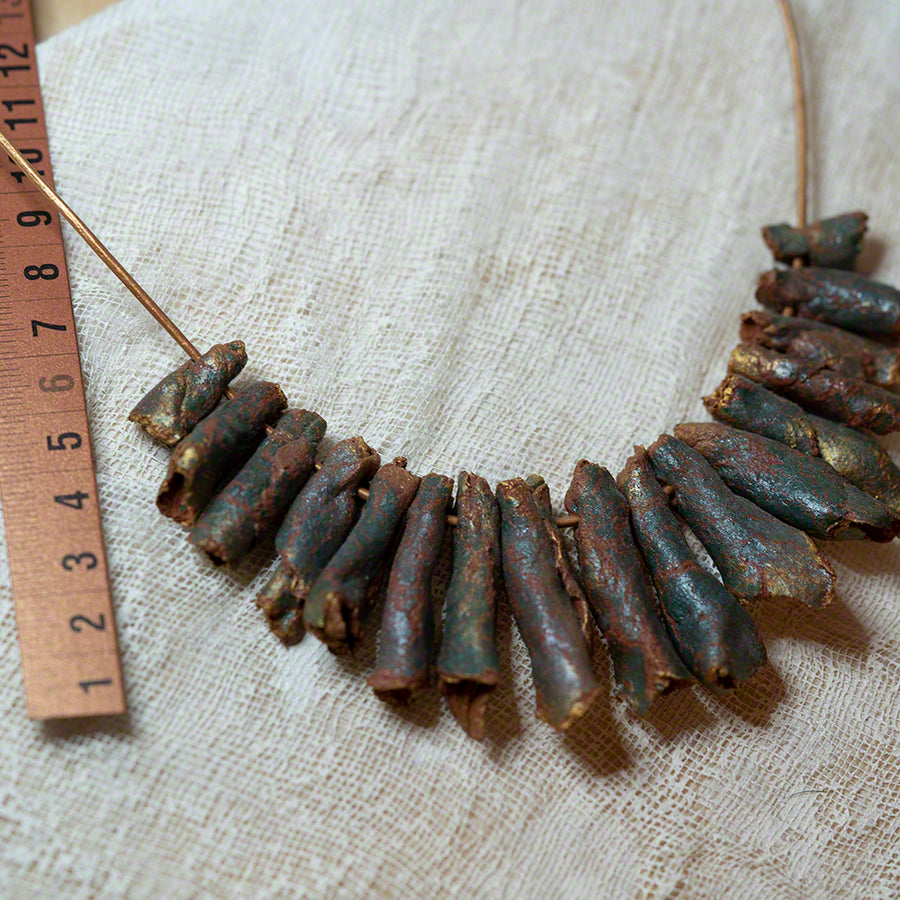 Green gold terracotta clay necklace
