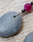 grey sea pebble earrings with purple agate