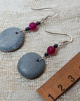 grey sea pebble earrings with purple agate