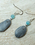 grey sea pebble earrings with azure agate