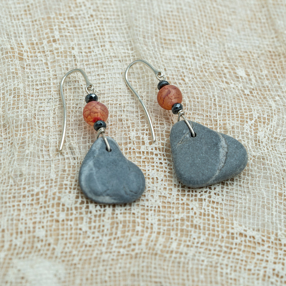 Grey sea pebble earrings