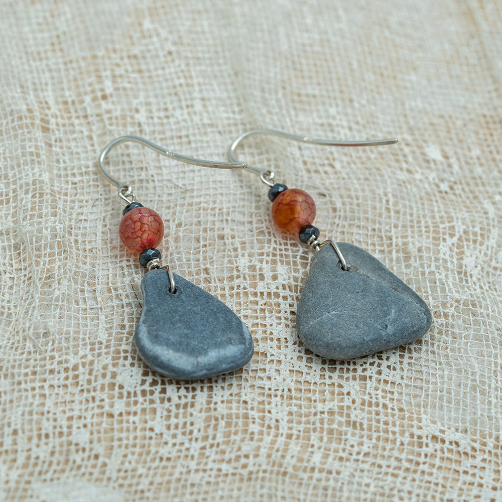 Grey sea pebble earrings