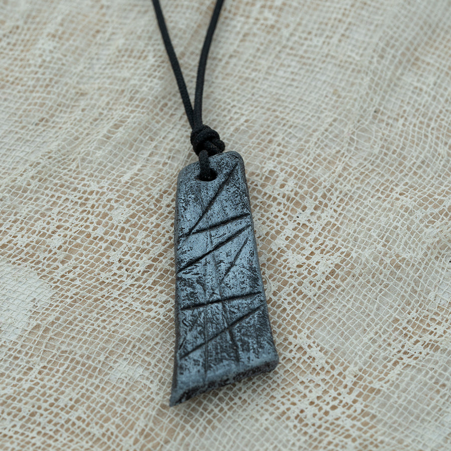 Unisex black - silver pendant with clay