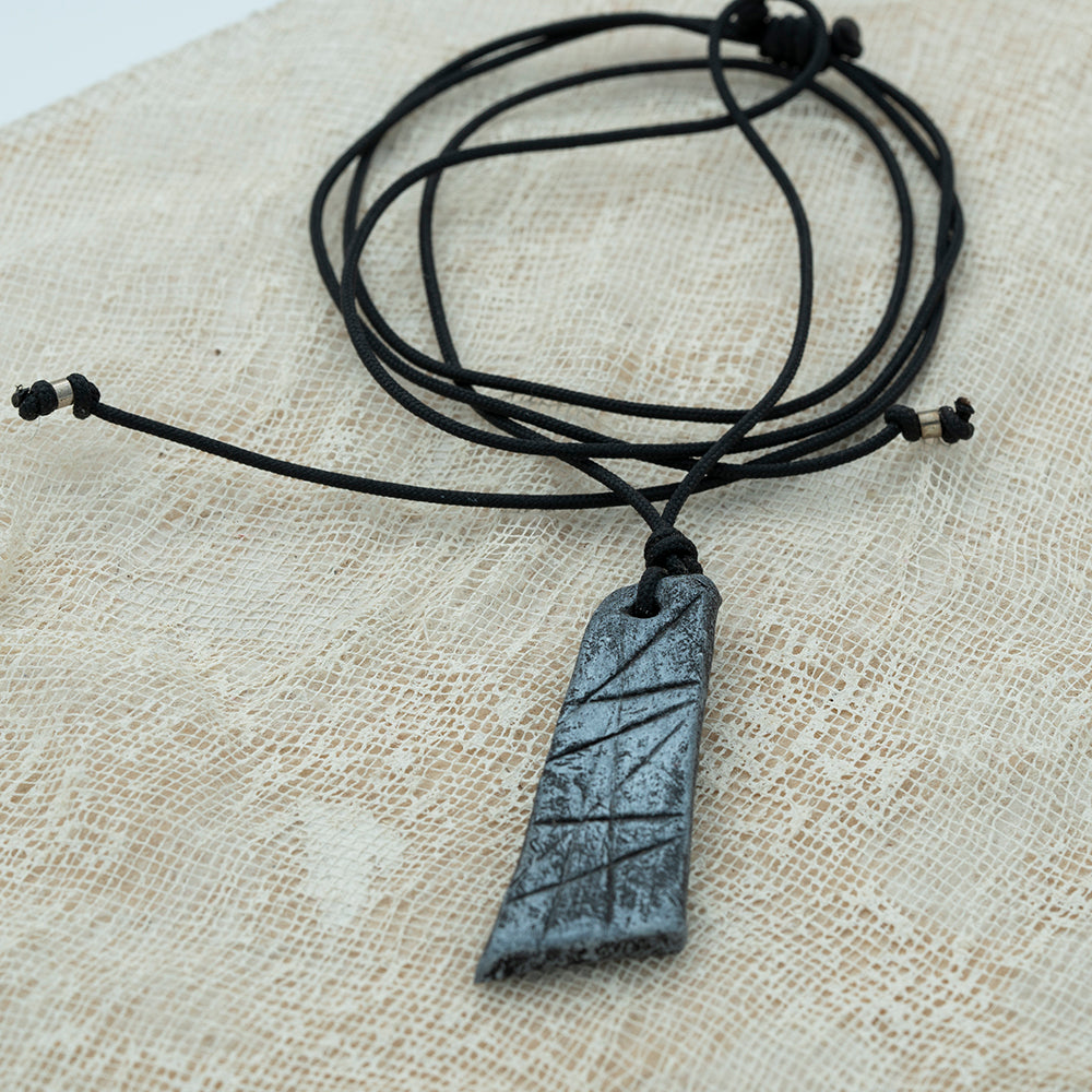 Unisex black - silver pendant with clay