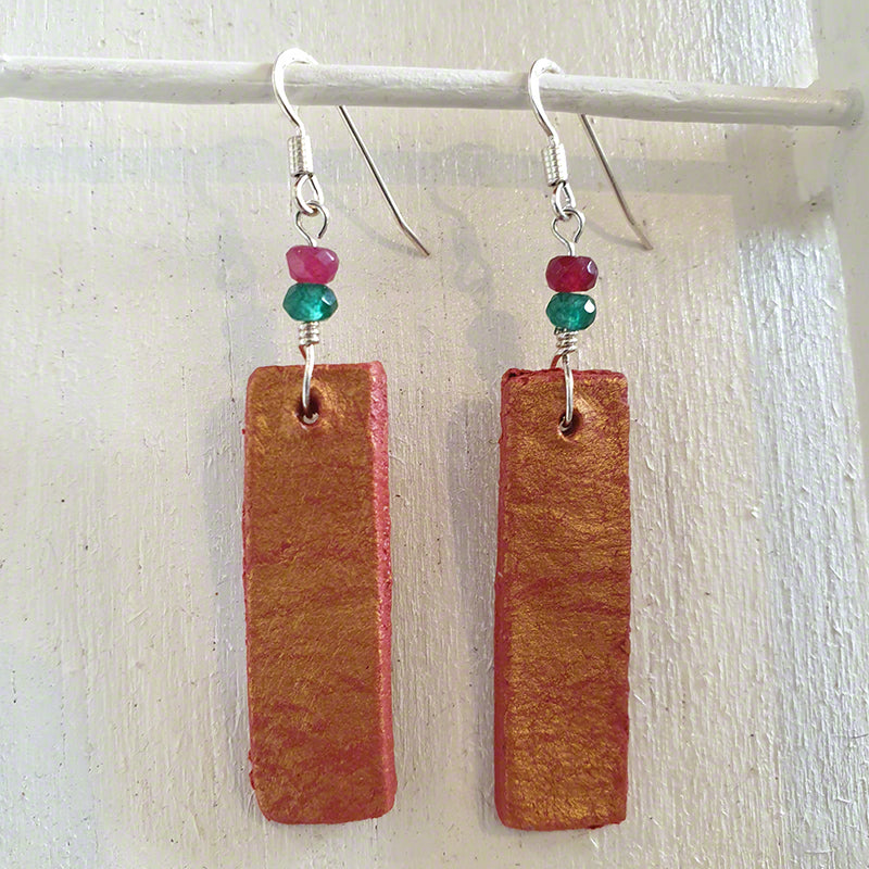 Handmade red-gold agate clay earrings