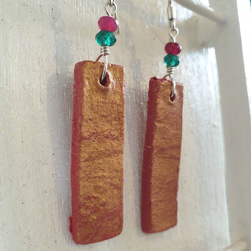 Handmade red-gold agate clay earrings