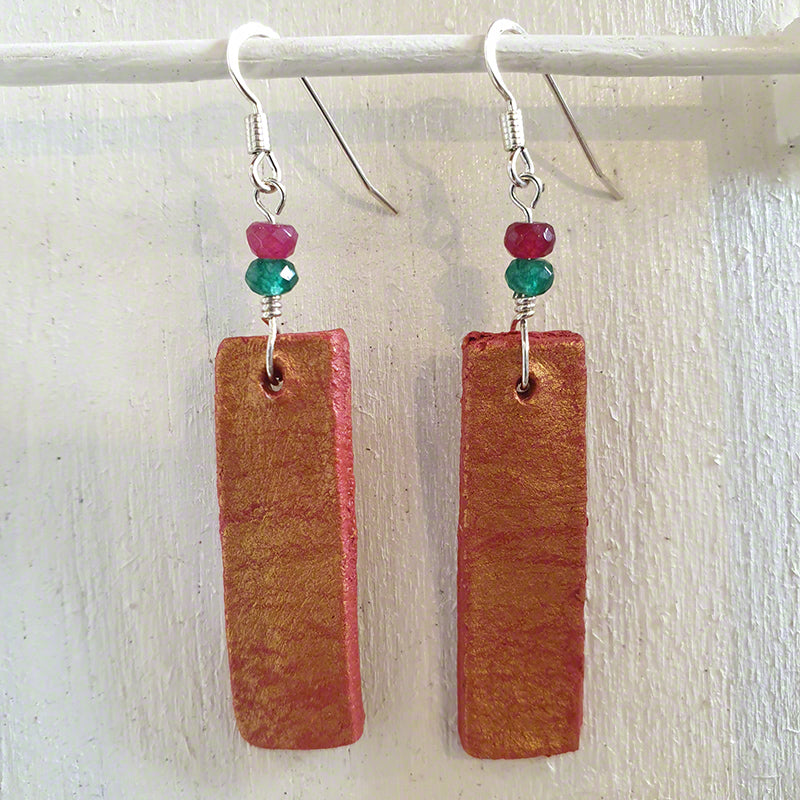 Handmade red-gold agate clay earrings