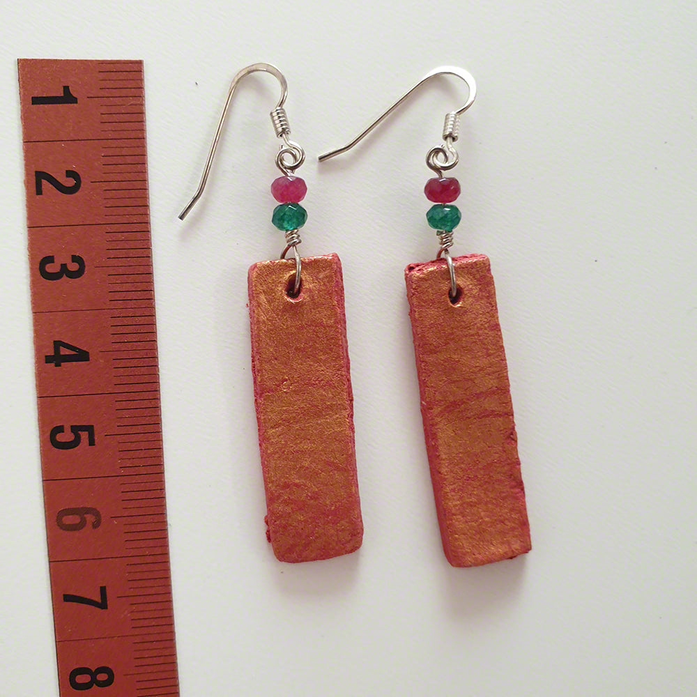 Handmade red-gold agate clay earrings