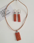 red gold clay pendant  earrings with agate